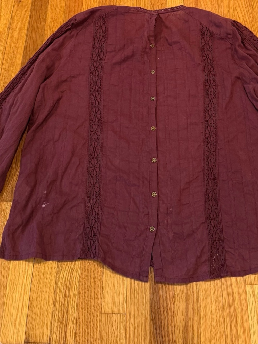 Free People Women’s Lace-Trim Long Sleeve Blouse - Deep Plum - Picture 3 of 6